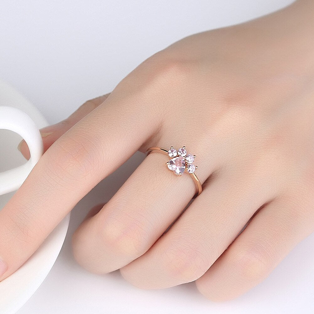Rose-Gold-Plated Kitty Paw Cubic Zirconia Adjustable Ring-Rings-Innovato Design-Innovato Design