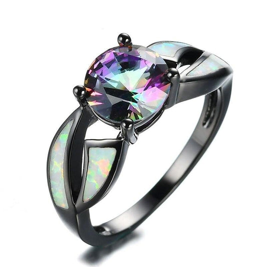 Cubic Zirconia and Opal Fashion Ring-Rings-Innovato Design-5-Rainbow-Innovato Design