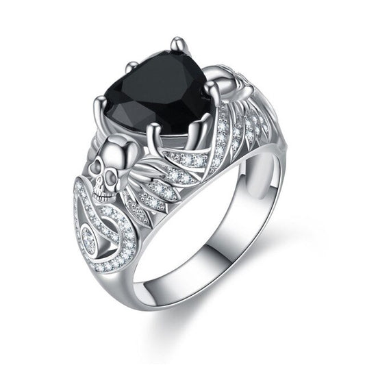 Skull, Heart, Cubic Zirconia and Crystal Retro Trendy Wedding Ring-Rings-Innovato Design-7-Black-Innovato Design