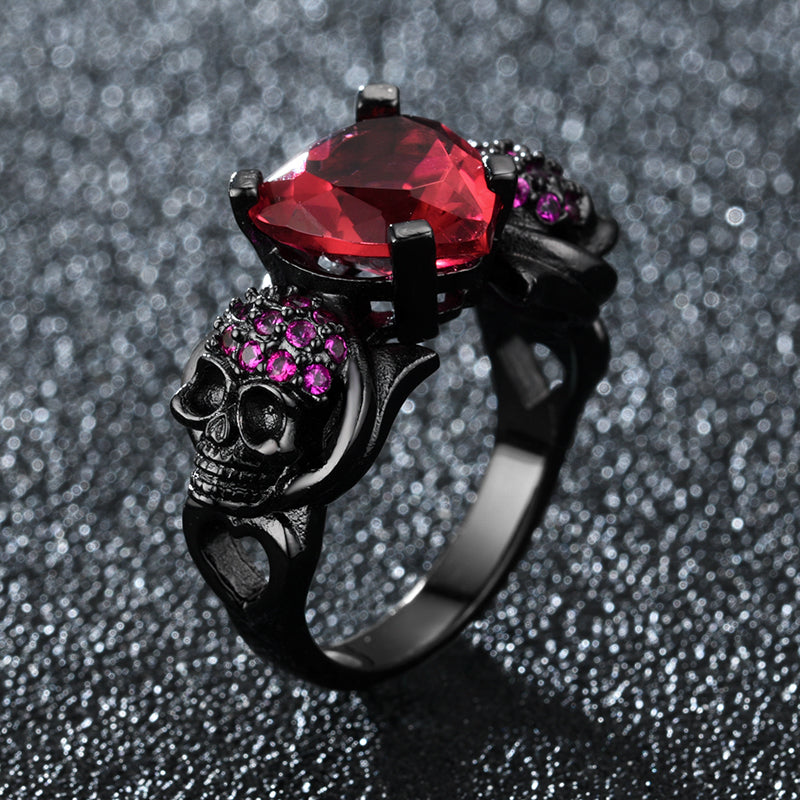 Sugar Skull, Cubic Zirconia and Heart Crystal Punk Wedding Ring-Rings-Innovato Design-6-Green-Innovato Design