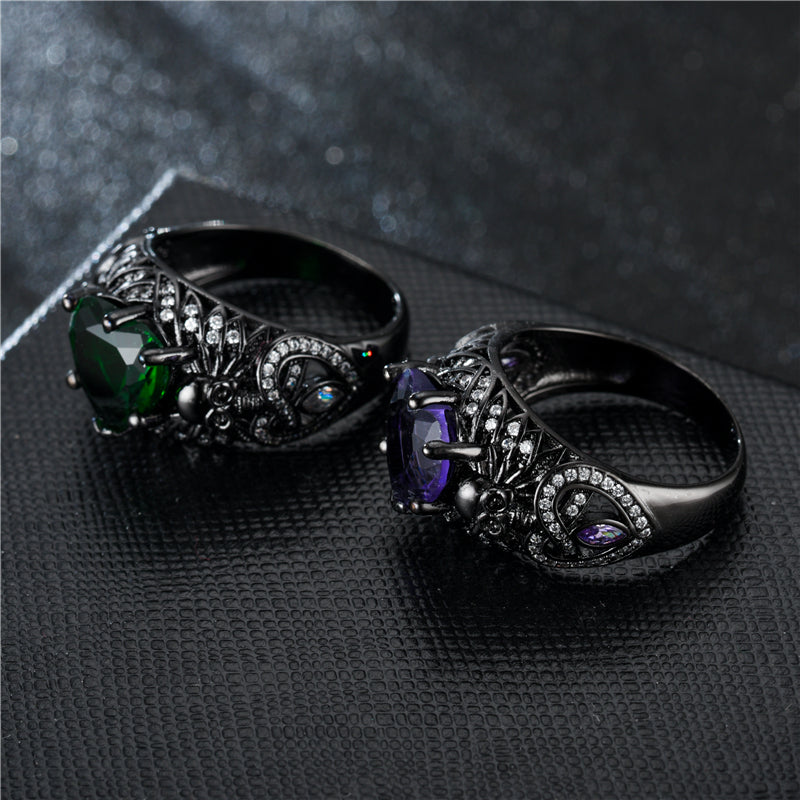 Skull, Heart, Cubic Zirconia and Crystal Retro Trendy Wedding Ring-Rings-Innovato Design-6-Purple-Innovato Design
