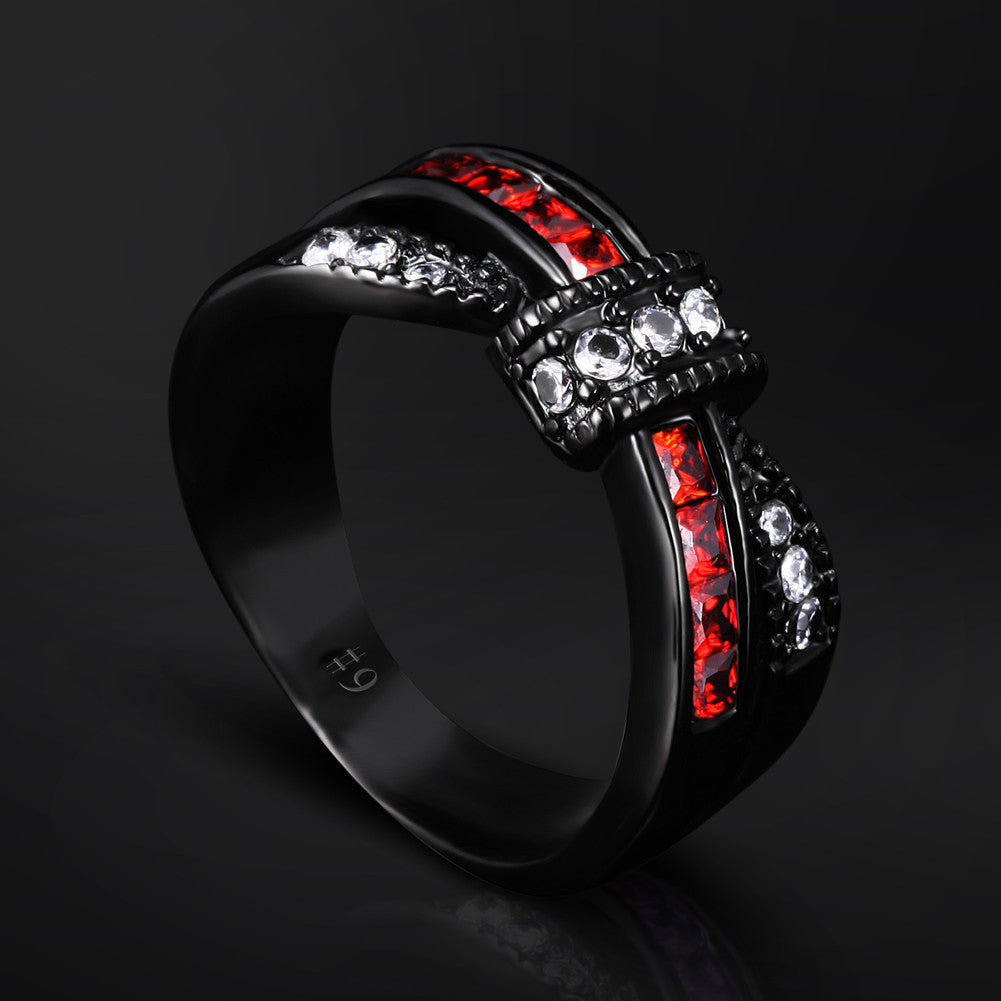Bowknot Crystal Black-Plated Steel Vintage Fashion Ring-Rings-Innovato Design-6-Red-Innovato Design