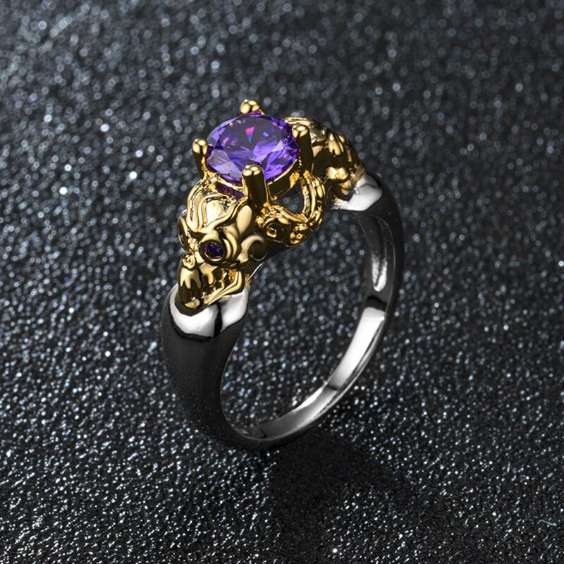 Gold-Plated Skull and Cubic Zirconia Punk Fashion Ring-Rings-Innovato Design-6-Innovato Design