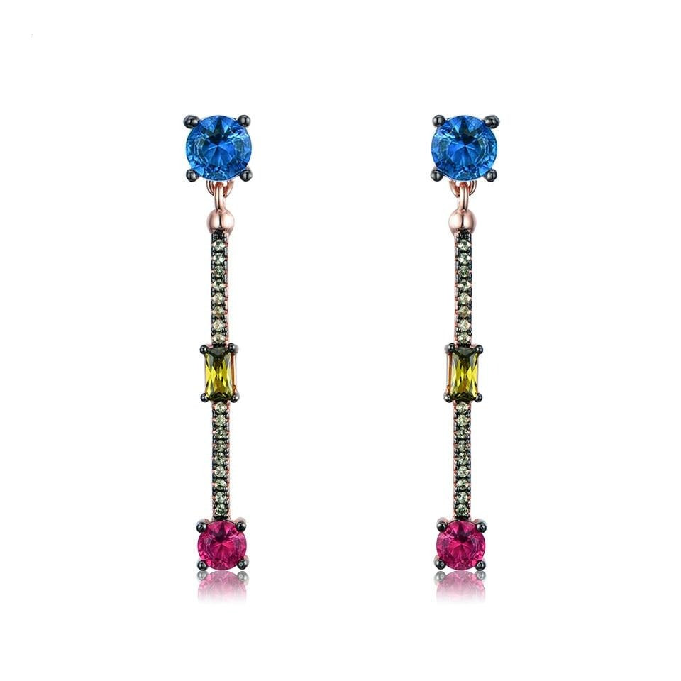 Nano Blue, Citrine and Ruby 925 Sterling Silver Long Drop Earrings-Earrings-Innovato Design-Innovato Design