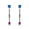 Nano Blue, Citrine and Ruby 925 Sterling Silver Long Drop Earrings