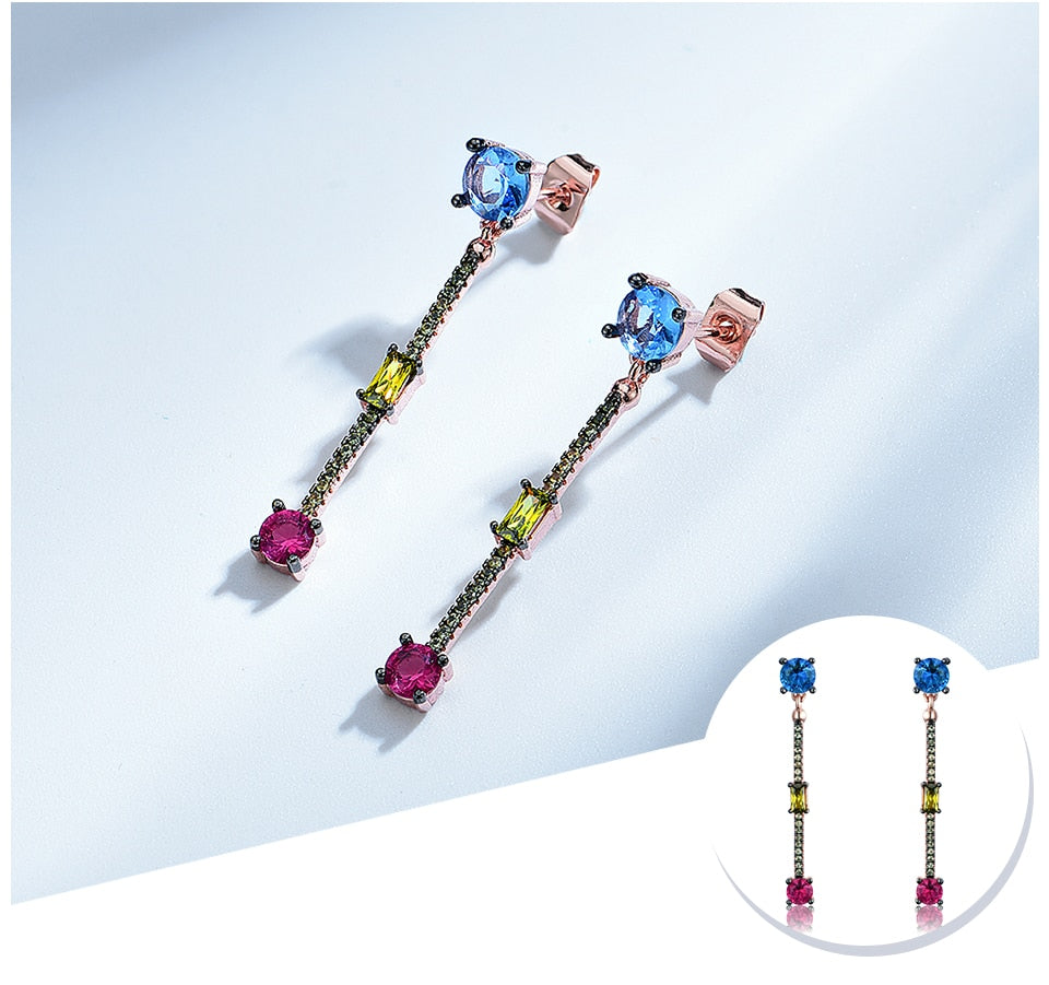 Nano Blue, Citrine and Ruby 925 Sterling Silver Long Drop Earrings-Earrings-Innovato Design-Innovato Design