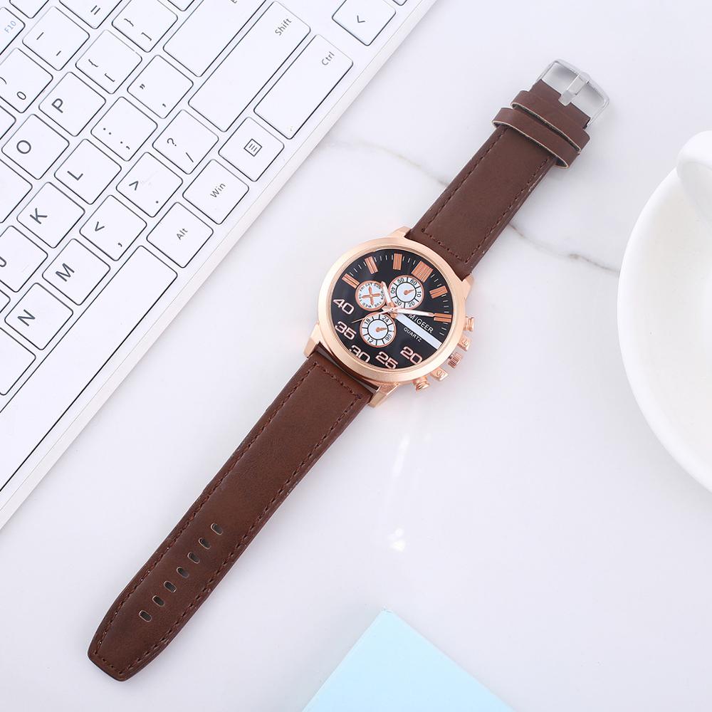 Men PU Leather Band Quartz Watch, Belt, Wallet, Pen, and Keychain Brown Gift Set-Jewelry Sets-Innovato Design-Innovato Design