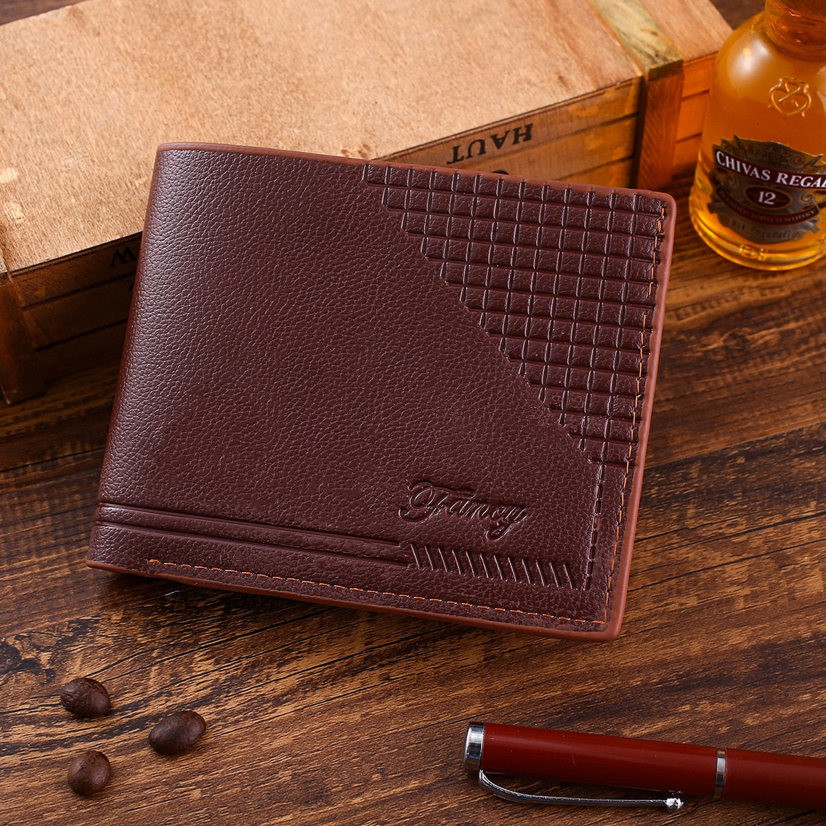 Men PU Leather Band Quartz Watch, Belt, Wallet, Pen, and Keychain Brown Gift Set-Jewelry Sets-Innovato Design-Innovato Design