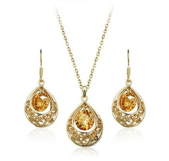Water Drop Cubic Zirconia Necklace & Earrings Vintage Fashion Jewelry Set-Jewelry Sets-Innovato Design-Champagne-Innovato Design