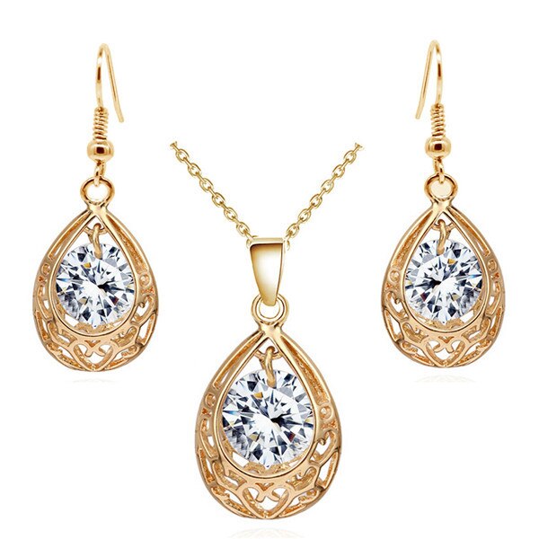 Water Drop Cubic Zirconia Necklace & Earrings Vintage Fashion Jewelry Set-Jewelry Sets-Innovato Design-White-Innovato Design