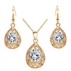 Water Drop Cubic Zirconia Necklace & Earrings Vintage Fashion Jewelry Set
