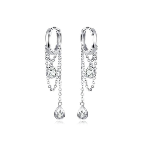 Round Geometric Chain Cubic Zirconia Water Drop Sterling Silver Fashion Dangle Earrings-Earrings-Innovato Design-Innovato Design