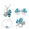 Four-Leaf Clover Crystal Heart Necklace, Bracelet, Earrings & Brooch Fashion Jewelry Set-Jewelry Sets-Innovato Design-Silver Ocean Blue-Innovato Design