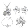Four-Leaf Clover Crystal Heart Necklace, Bracelet, Earrings & Brooch Fashion Jewelry Set-Jewelry Sets-Innovato Design-Silver White-Innovato Design