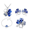 Four-Leaf Clover Crystal Heart Necklace, Bracelet, Earrings & Brooch Fashion Jewelry Set-Jewelry Sets-Innovato Design-Silver Dark Blue-Innovato Design