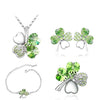 Four-Leaf Clover Crystal Heart Necklace, Bracelet, Earrings & Brooch Fashion Jewelry Set-Jewelry Sets-Innovato Design-Silver Light Green-Innovato Design
