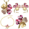 Four-Leaf Clover Crystal Heart Necklace, Bracelet, Earrings & Brooch Fashion Jewelry Set-Jewelry Sets-Innovato Design-Gold Dark Pink-Innovato Design