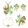 Four-Leaf Clover Crystal Heart Necklace, Bracelet, Earrings & Brooch Fashion Jewelry Set-Jewelry Sets-Innovato Design-Gold Light Green-Innovato Design