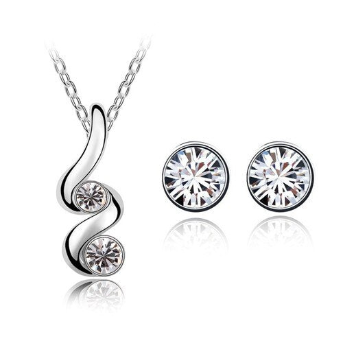 Classic Cubic Zirconia Necklace & Earrings Fashion Jewelry Set-Jewelry Sets-Innovato Design-White-Innovato Design