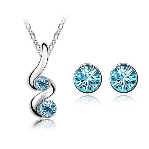 Classic Cubic Zirconia Necklace & Earrings Fashion Jewelry Set-Jewelry Sets-Innovato Design-Ocean Blue-Innovato Design