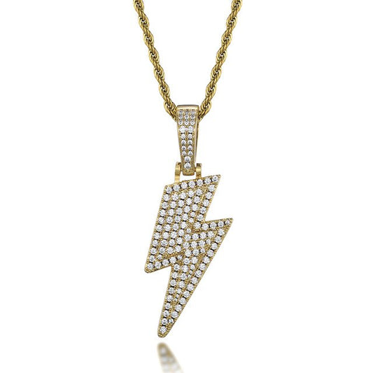 Cubic-Zirconia-Studded Lightning Bling Fashion Hip-hop Pendant Necklace-Necklaces-Innovato Design-Gold-4mm Tennis-24inch-Innovato Design