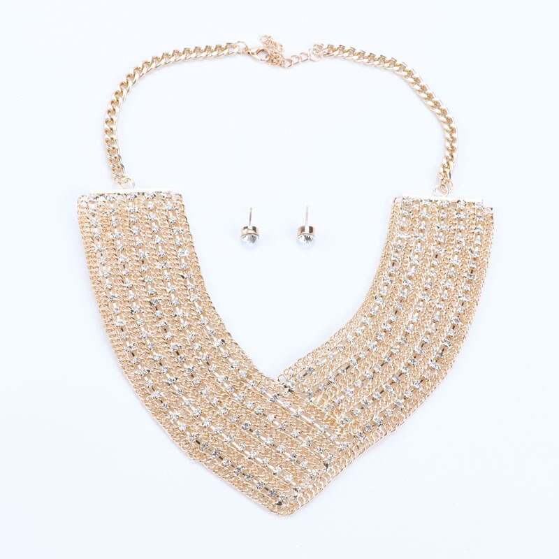 Crystal and Rhinestone Collar Necklace & Earrings Wedding Statement Jewelry Set-Jewelry Sets-Innovato Design-Innovato Design