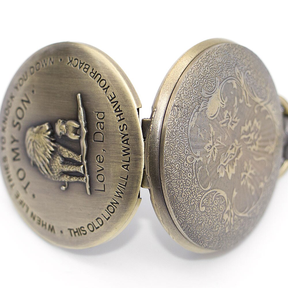 "To My Son Love Dad" Bronze Lion Quartz Necklace Chain Pendant Pocket Watch-Pocket Watch-Innovato Design-Innovato Design