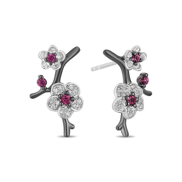 Plum Blossom Flower Crystal Necklace, Earrings & Ring Jewelry Set-Jewelry Sets-Innovato Design-6-Innovato Design
