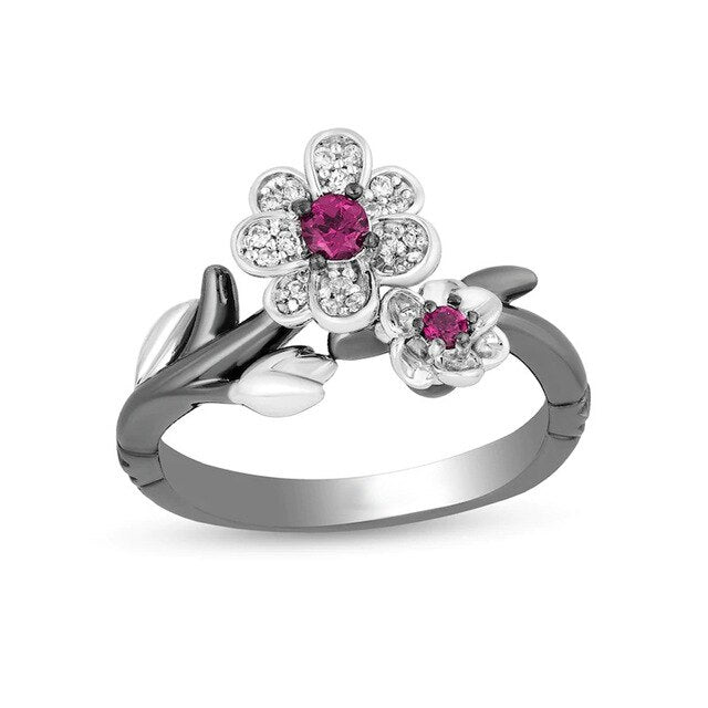 Plum Blossom Flower Crystal Necklace, Earrings & Ring Jewelry Set-Jewelry Sets-Innovato Design-6-Innovato Design