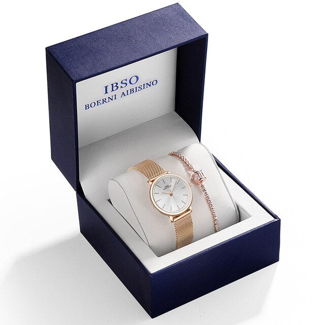 Women Water-Resistant Shock-Resistant Quartz Watch and Crystal Bracelet Jewelry Set-Jewelry Sets-Innovato Design-Los Angelis-Innovato Design