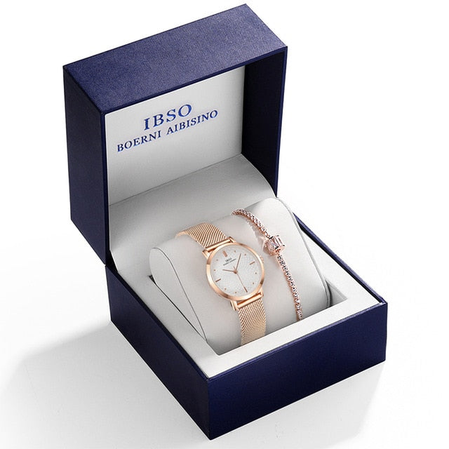 Women Water-Resistant Shock-Resistant Quartz Watch and Crystal Bracelet Jewelry Set-Jewelry Sets-Innovato Design-Miami-Innovato Design