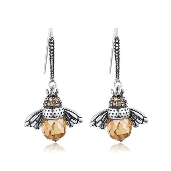 Lovely Bee 925 Sterling Silver Drop Earrings-Earrings-Innovato Design-Innovato Design
