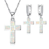 Classic Cross Fire Opal Necklace & Earrings Jewelry Set-Jewelry Sets-Innovato Design-White-Innovato Design