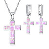Classic Cross Fire Opal Necklace & Earrings Jewelry Set-Jewelry Sets-Innovato Design-Pink-Innovato Design
