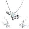 Hummingbird Fire Opal and Flower Necklace & Earrings Trendy Fashion Jewelry Set-Jewelry Sets-Innovato Design-White-Innovato Design