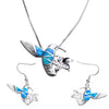 Hummingbird Fire Opal and Flower Necklace & Earrings Trendy Fashion Jewelry Set-Jewelry Sets-Innovato Design-Blue-Innovato Design