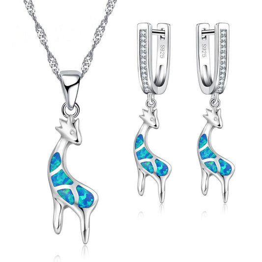 Cute Giraffe Fire Opal Necklace & Earrings Fashion Wedding Jewelry Set-Jewelry Sets-Innovato Design-Green-Innovato Design