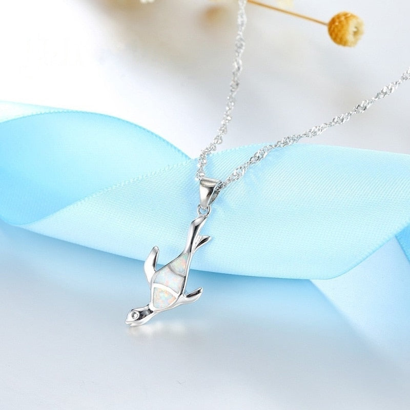 Cute Sea Turtle Fire Opal Necklace & Earrings Classic Fashion Jewelry Set-Jewelry Sets-Innovato Design-Green-Innovato Design