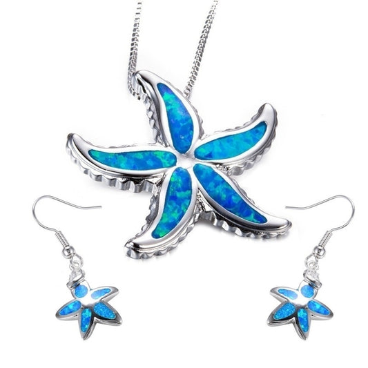 Ocean Starfish Fire Opal Necklace & Earrings Classic Trendy Jewelry Set-Jewelry Sets-Innovato Design-Green-Innovato Design