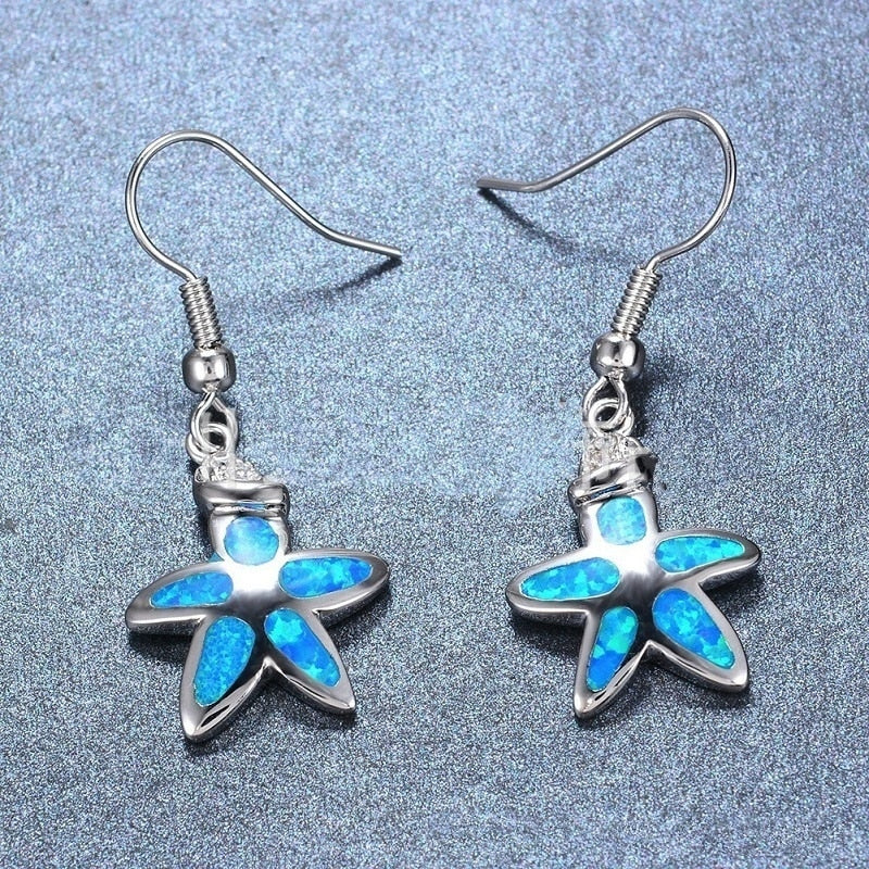 Ocean Starfish Fire Opal Necklace & Earrings Classic Trendy Jewelry Set-Jewelry Sets-Innovato Design-Green-Innovato Design