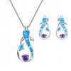 Cute Dolphin Fire Opal Necklace & Earrings Trendy Jewelry Set