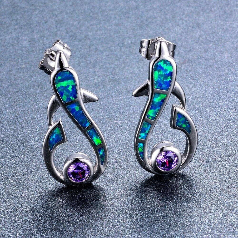 Cute Dolphin Fire Opal Necklace & Earrings Trendy Jewelry Set-Jewelry Sets-Innovato Design-Green-Innovato Design