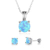 Cute Round Fire Opal Necklace & Stud Earrings Trendy Fashion Jewelry Set