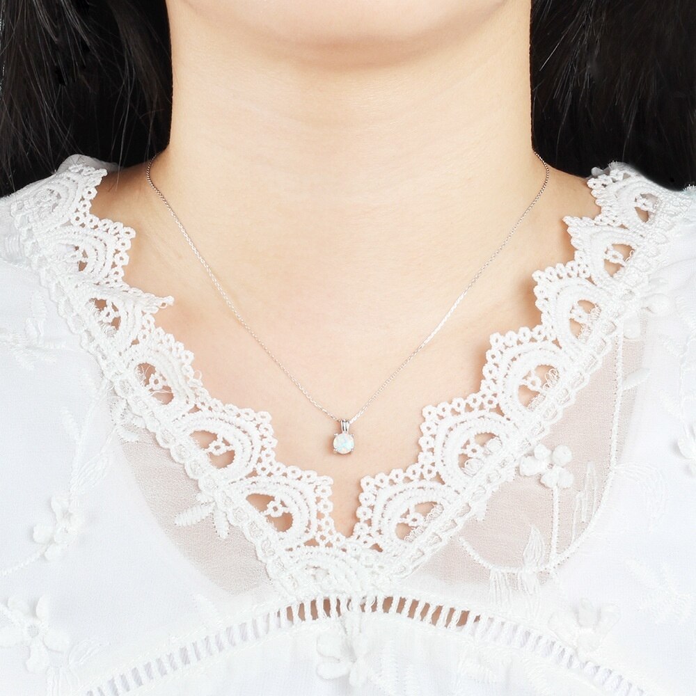 Cute Round Fire Opal Necklace & Stud Earrings Trendy Fashion Jewelry Set-Jewelry Sets-Innovato Design-White-Innovato Design