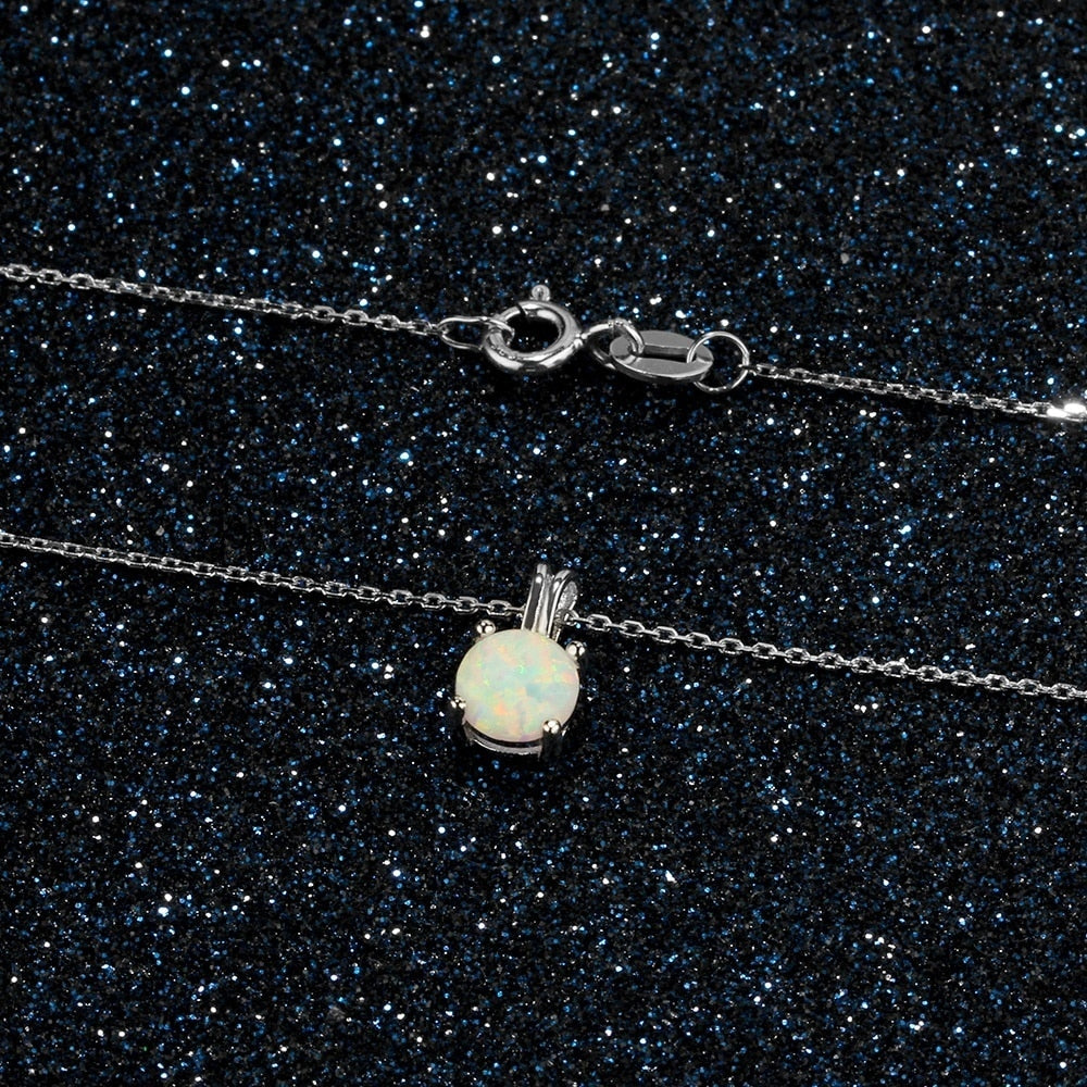 Cute Round Fire Opal Necklace & Stud Earrings Trendy Fashion Jewelry Set-Jewelry Sets-Innovato Design-White-Innovato Design