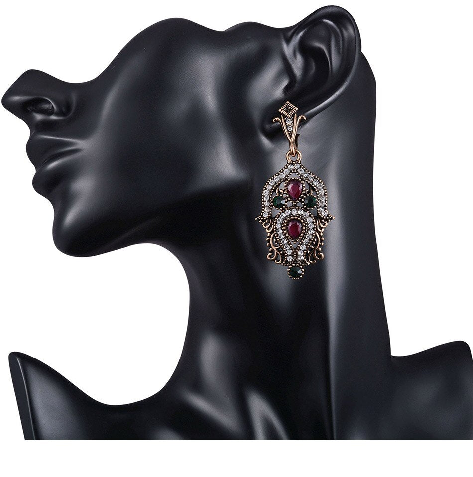 Luxury Indian and Turkish Crystal Flower Necklace & Earrings Vintage Jewelry Set-Jewelry Sets-Innovato Design-Red Green-Innovato Design