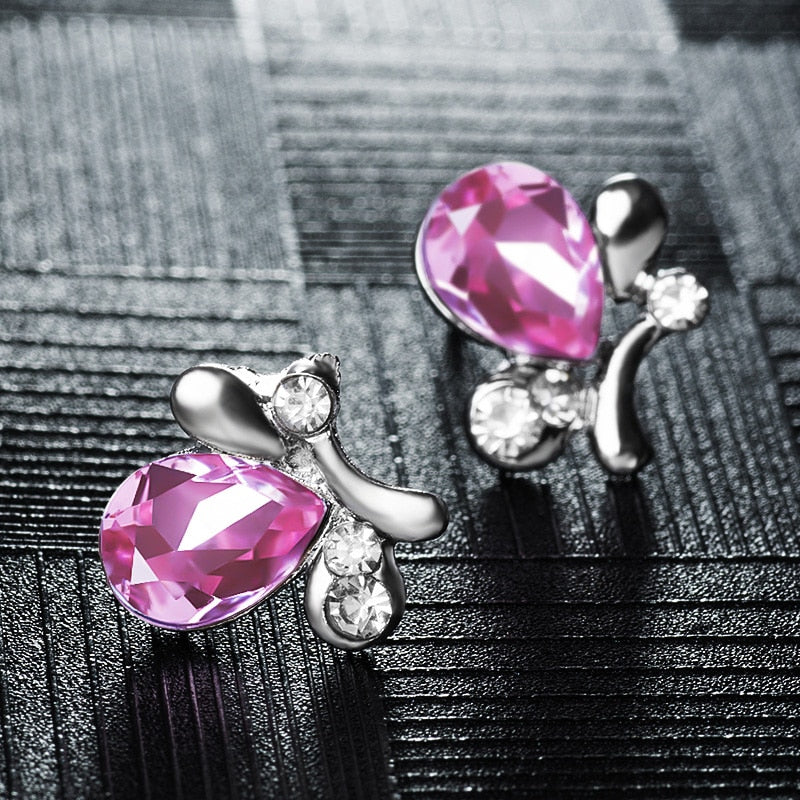 Crystal Butterfly Necklace, Bracelet & Stud Earrings Jewelry Set-Jewelry Sets-Innovato Design-Blue-Innovato Design