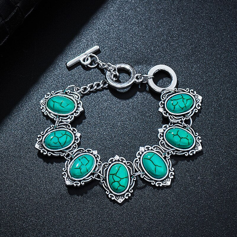Antique Aquamarine Oval Necklace, Bracelet & Earrings Vintage Wedding Jewelry Set-Jewelry Sets-Innovato Design-Innovato Design