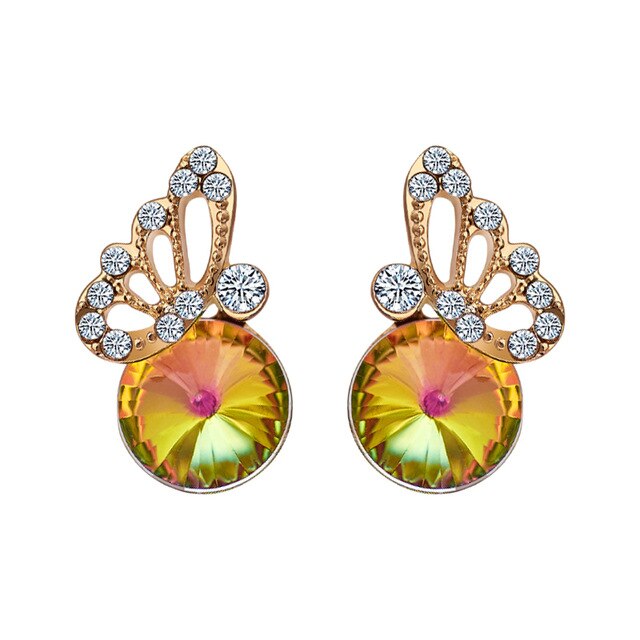 Cubic Zirconia Butterfly and Colorful Crystal Necklace & Earrings Wedding Jewelry Set-Jewelry Sets-Innovato Design-Innovato Design
