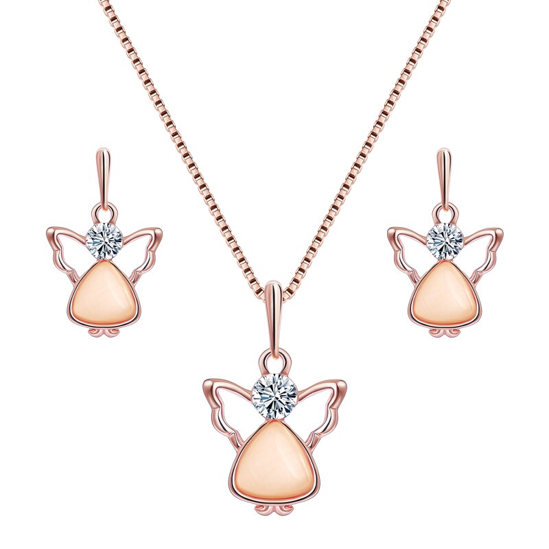 Champagne Natural Stone Angel Shape and Cubic Zirconia Necklace & Earrings Jewelry Set-Jewelry Sets-Innovato Design-Innovato Design